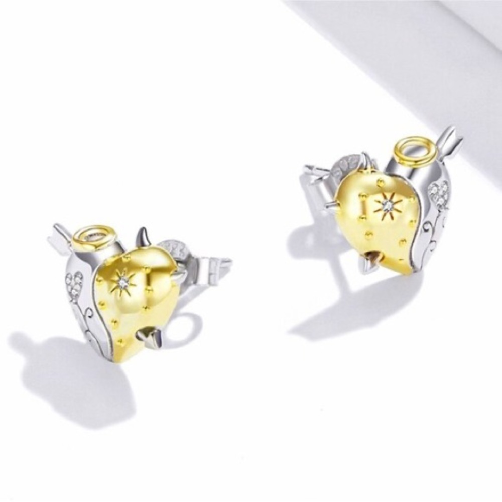 925 Sterling Silver Angel and Demon Ear Studs Stud Earrings for Women - Picture 5 of 7